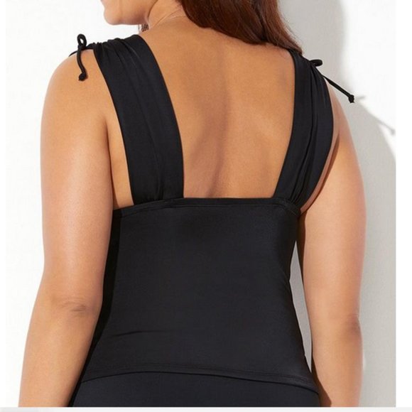 Nwt Swimsuits For All Tie Shoulder Ruched plunge Tankini Top - Picture 2 of 5